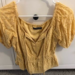 Abercrombie yellow eyelet top